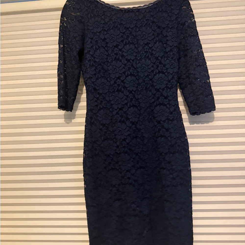 Laundry By Shelli Segal Dark Blue Lace Long Sleeve Dress